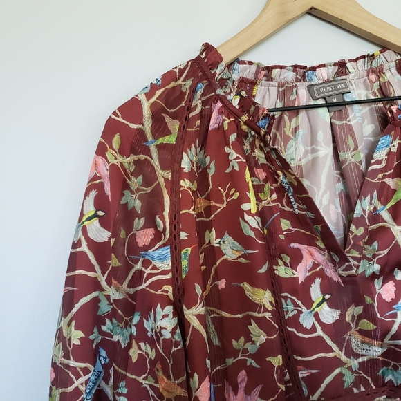 JCrew Point Sur Ruffle-Neck Popover in Menagerie Bird Print Sz Medium - Picture 4 of 7